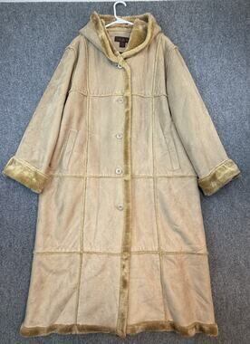 Angelina Faux Shearling Long Coat Beige 2X 45in Hooded
